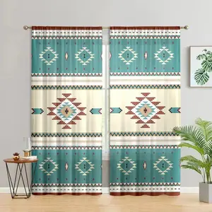 Aztec Retro Geometric Art Cultural Curtain, 2 Counts Southwest Tribal Ethnic Style Curtain, Window Home Decoration for Bedroom, Living Room, Study, Kitchen