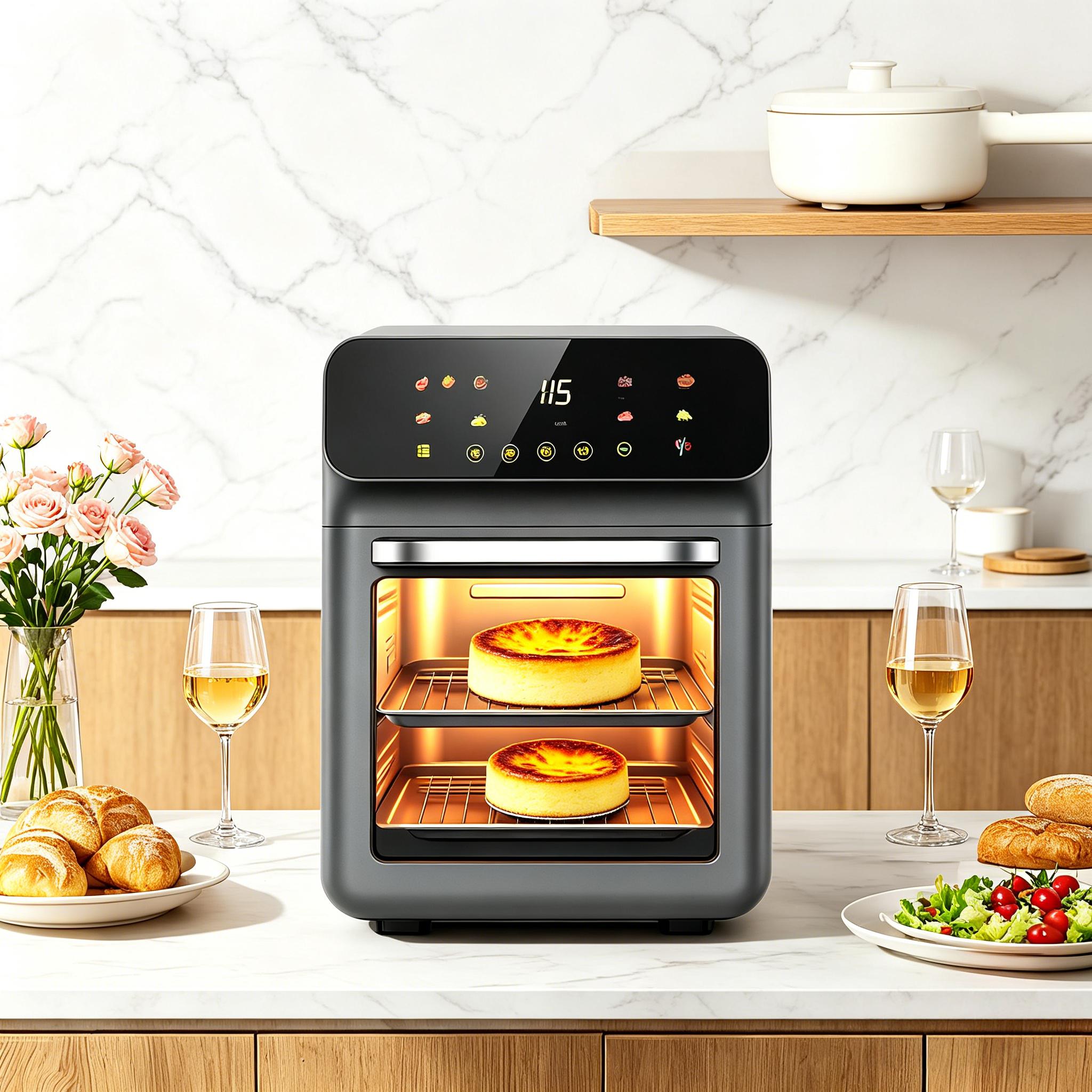 1pc Family Smart Air Fryer Oven, Touch Screen Visible Window, Stainless Steel Non-Stick, Low Oil Healthy, Multifunctional for Roasting Baking Frying, Countertop French Fries Maker for Home Kitchen Daily Use Glass