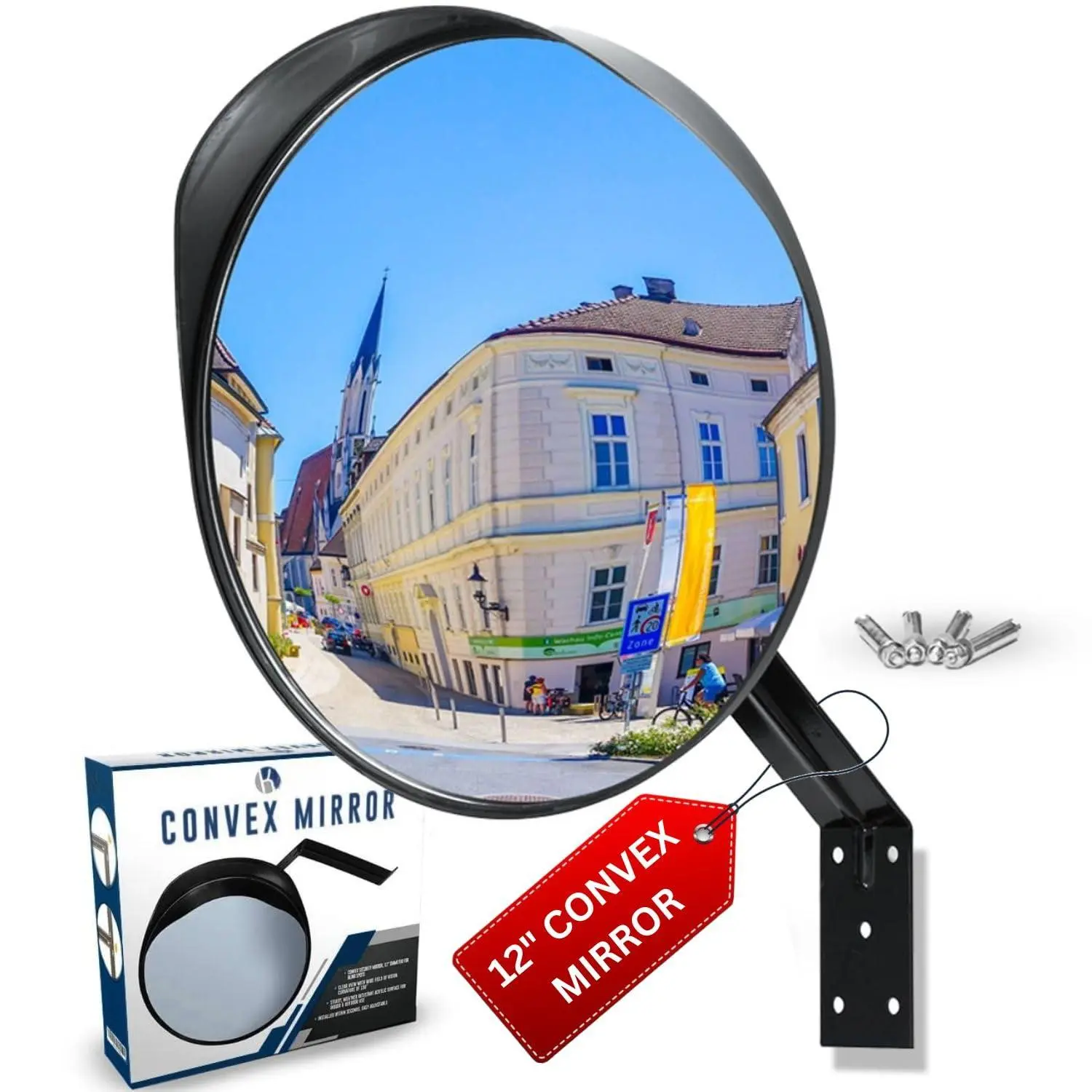 12" Convex Mirror Outdoor & Indoor - Safety Traffic For Wall With Adjustable Swivel; 130° Concave Reflector Blindspots; Curved Driveway Parking Garage