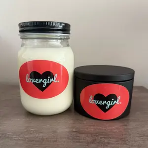 LOVERGIRL CANDLE Organic Soy Coconut Wax Signature & Holiday Scents in Mason Jar and Black Tin