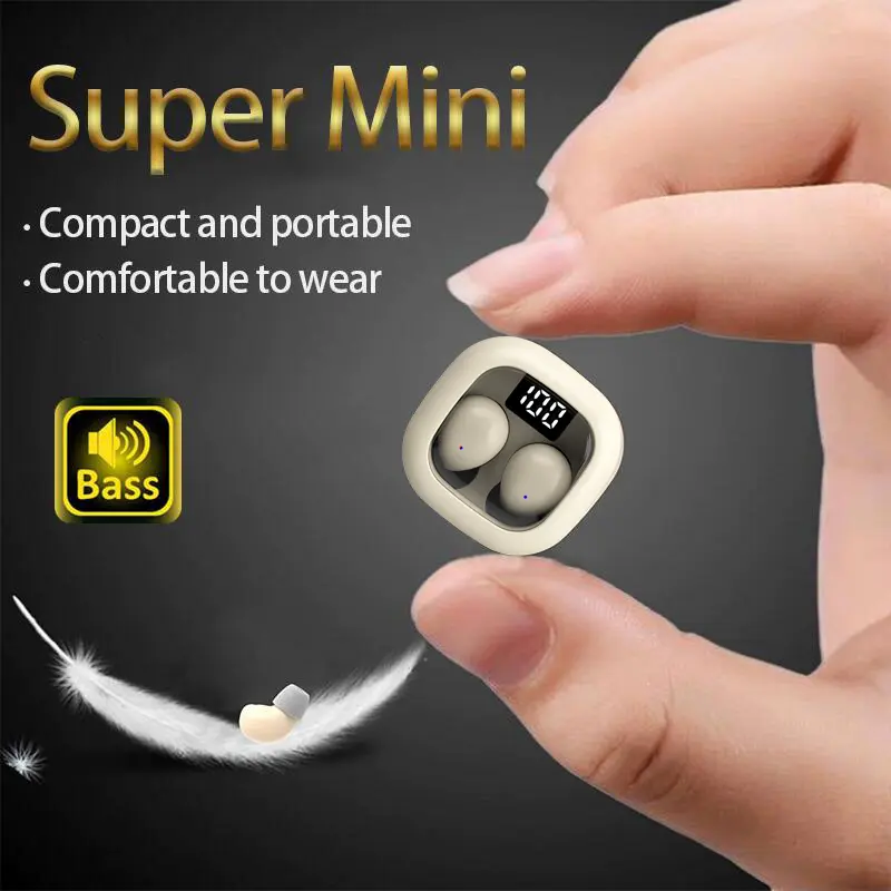 Wireless sleep earphones, mini noise cancelling Bluetooth earphones, mini charging case LED transparent digital display, ultra long battery life and ultra-low latency, hidden wearing with high-definition sound quality, suitable for work, sleep, and school