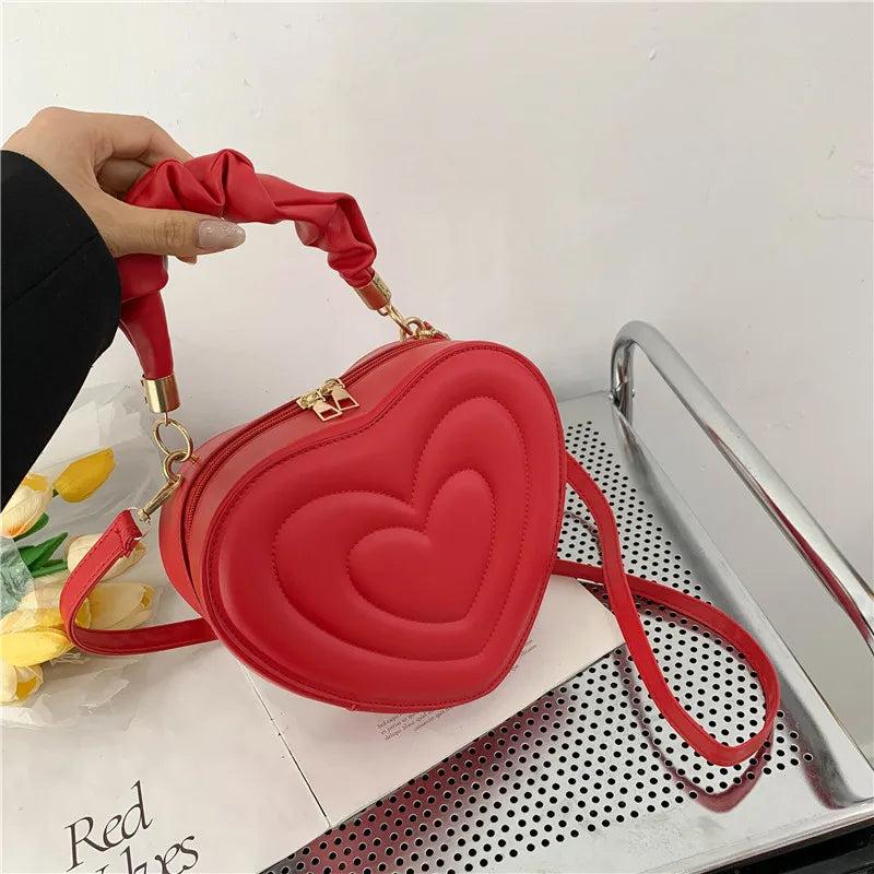 Women’s Heart-Shaped PU Leather Shoulder & Crossbody Bag – Small Designer Handbag