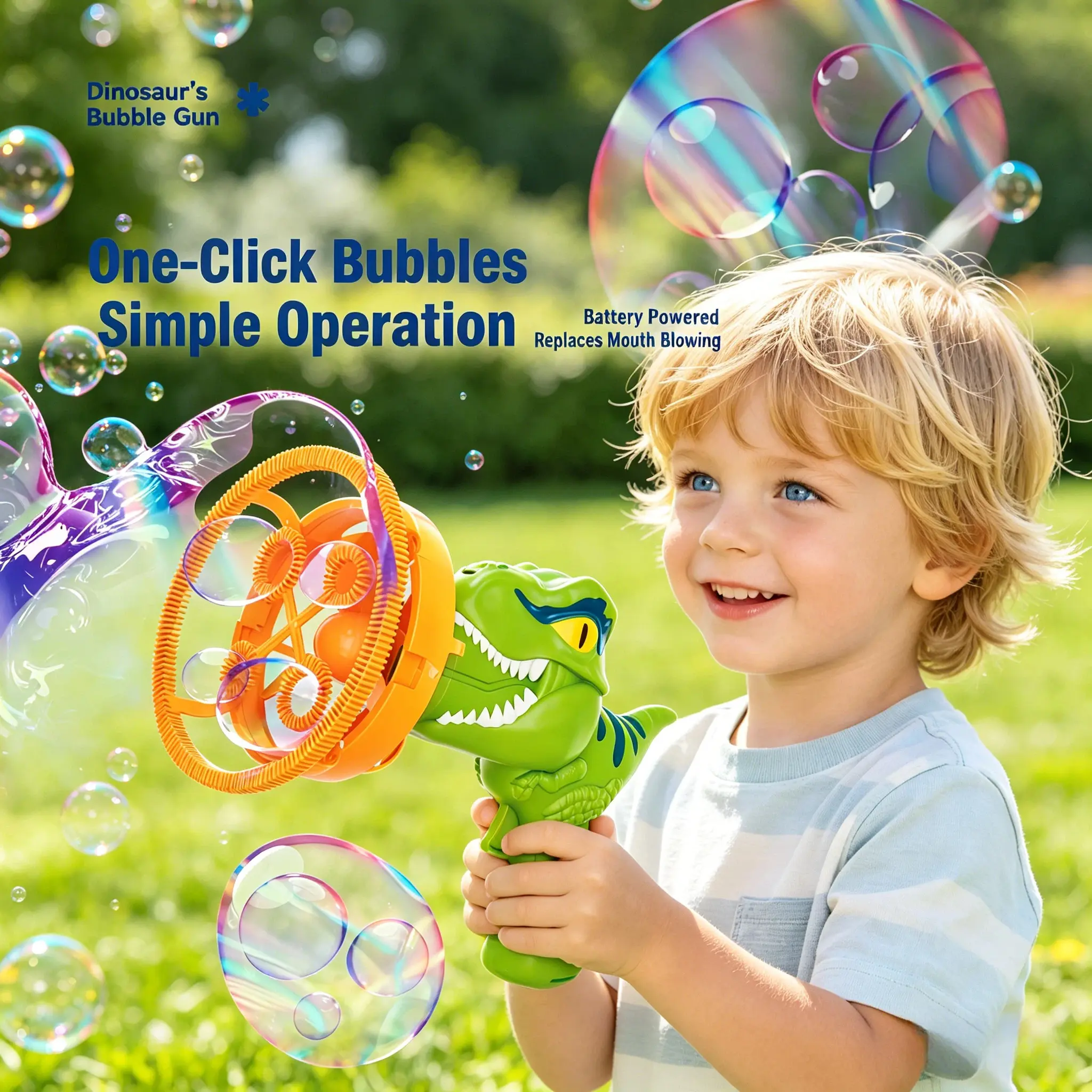 Dinosaur Bubble Machine Blower Toy, Bubble Gun with Solution Refill, Outdoor Pool Toy, Indoor Bath Toy for Kids, Boys, Girl, Party, Summer, Outdoor, Birthday