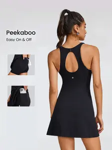 GLOWMODE FeatherFit-Air Peekaboo Cut-Out Pocket Multifunctional Athletic Dress With Built-In Shorts Light Support Low Impact Yoga Daily Summer Quick Dry Moisture Wicking