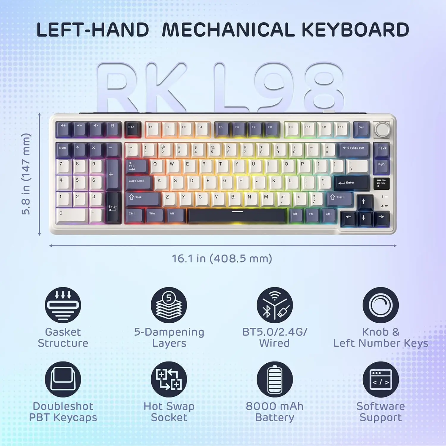 L98 Mechanical Keyboard w/Left-Handed Southpaw Design Numpad & Hot