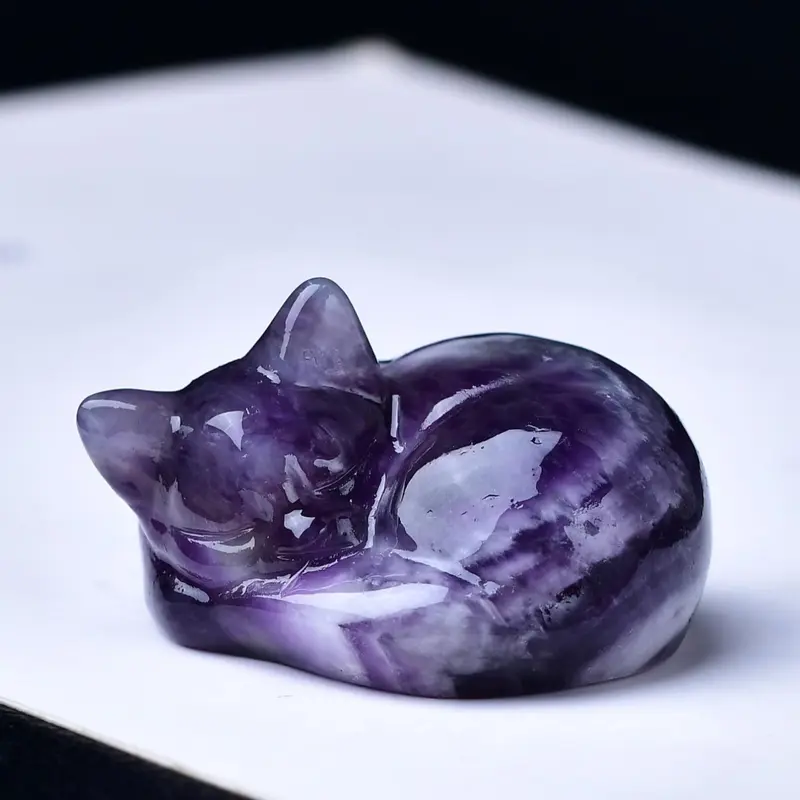 Natural Crystal Carved Sleeping Cat Sculpture, Unique Gift for Cat Lovers & Animal Enthusiasts, Home Decor Accessories, Home Ornament, Stone Figurine