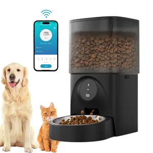 Petox 5G WiFi Automatic Dog Feeder - Black Premium Pet Feeder, App-Controlled, Elevated Stainless Steel Bowl, USB Powered, Sleek Design