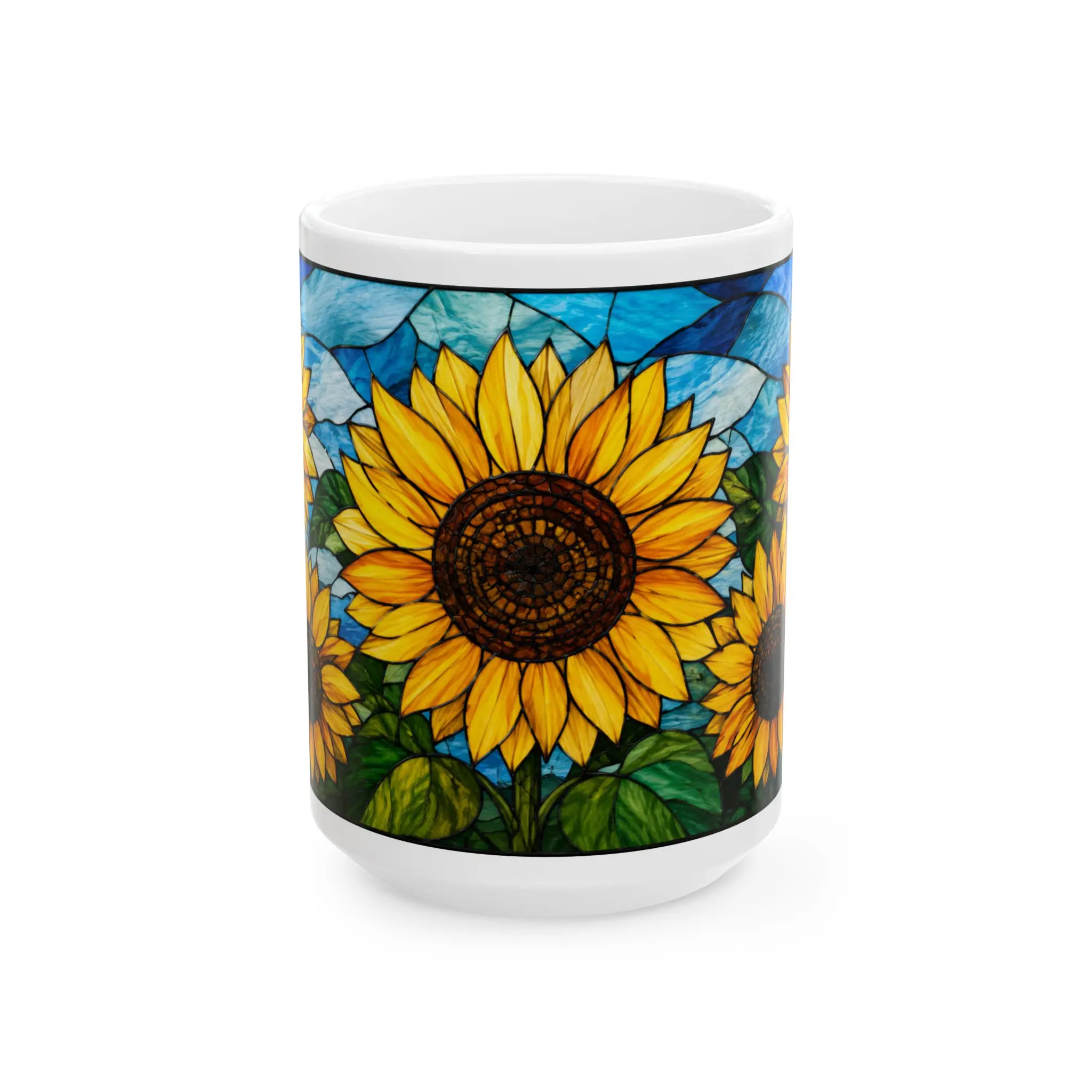 Stained Glass Sunflower Mug, Sunflower Coffee Cup, Floral Mug, Yellow Flower Mug, Garden Lover Gift, Sunflower Gift for Her