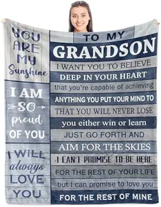 Eyesoul Grandson Gifts from Grandma/Grandpa, Birthday Gifts for Grandson, Grandson Graduation Gifts, Grandson Blanket, Fleece Blanket Soft