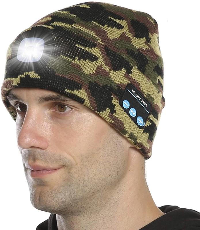Zukuco Unisex Bluetooth Beanie Hat with Light, Built-In Speaker Mic, Headlamp Cap with Headphones, Tech Gift for Men Women