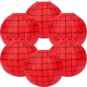 6 count Spider Web Themed Paper Lanterns Decorations - Red Spider Web Party Hanging Supplies for  Birthday Party Decorations Supplies