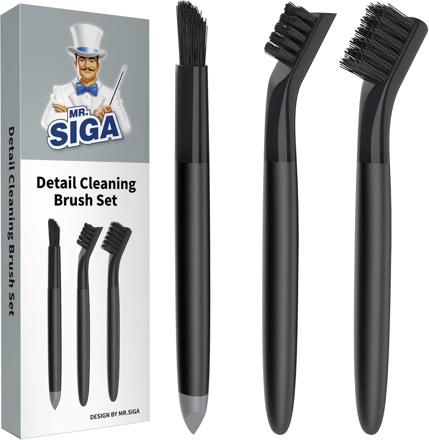 MR.SIGA 6-Inch Multifunctional Stiff Bristles Grout Brush Set - Household Silicone Tool for Deep Tile Cleaning, Dog & Cat Grooming, Removes Built Up Dirt, Scrapes Dirt