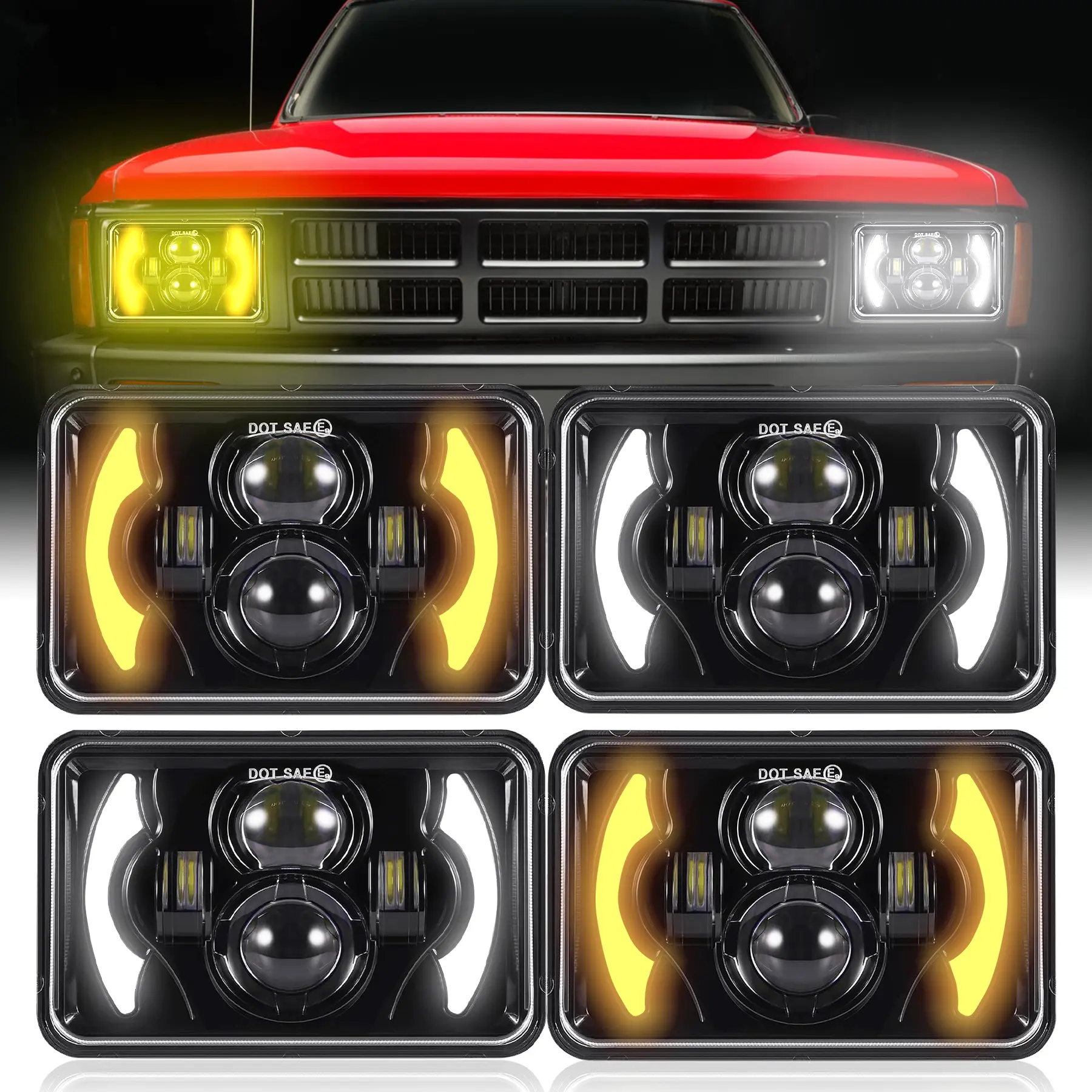 4x6 LED Headlights DOT Approved with DRL Turn Sinngal High/Low Beam Compatible for Peterbilt 379 Kenworth Oldsmobile Cutlass Trucks 4pcs