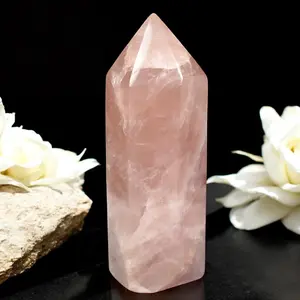 Rose Quartz Obelisk Tower, Gemmy Rose Quartz Crystal Tower, Polished Crystal Generator,Crystal Decorative
