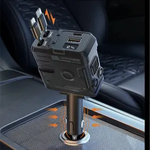 Fast Charging USB-C Car Charger 4-in-1 Retractable Cable for iPhone Android 120W Multi-Port Super Fast Charging with LED Voltage Display
