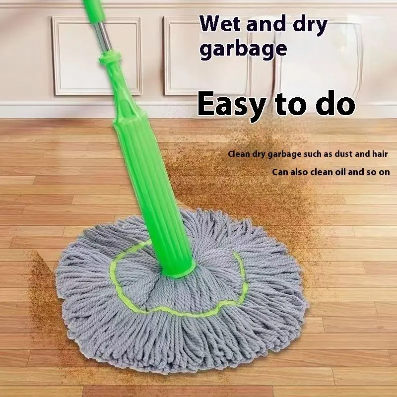 Self-Wringing Rotating Mop Dry and Wet Dual-Use One-Second Spin Bamboo Fiber Extra Large Mop Head for Household Cleaning Green Extra Large Cloth Set mop