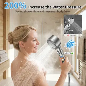 FEELSO Handheld Filtered Shower Head with Silicone Massage Pad, High Pressure 4 Spray, Hard Water Chlorine Removal, Anti-clog Nozzles, Ideal for Bathroom, Hotel, Gym & Pet Bath