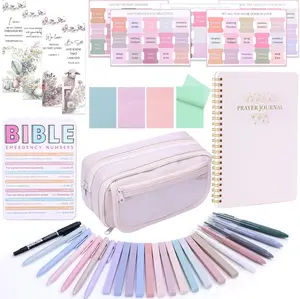 Bible Study Supplies Journaling Kit for Women, Bible Study Kit, 12 Pastel Highlighters and Pens No Bleed, 75 Laminated Tabs, Prayer Journal Pencil Case and More