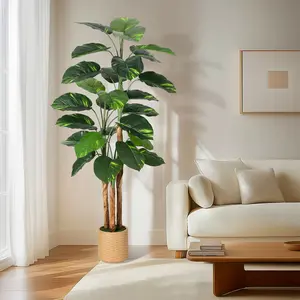 Artificial Scindapsus Aureus Plant, Fake Tree with Decorative Planter Indoor, Faux Golden Pothos Floor Plants in Pot, Artificial Trees Fruit Light Moss Nature Silk Ornaments