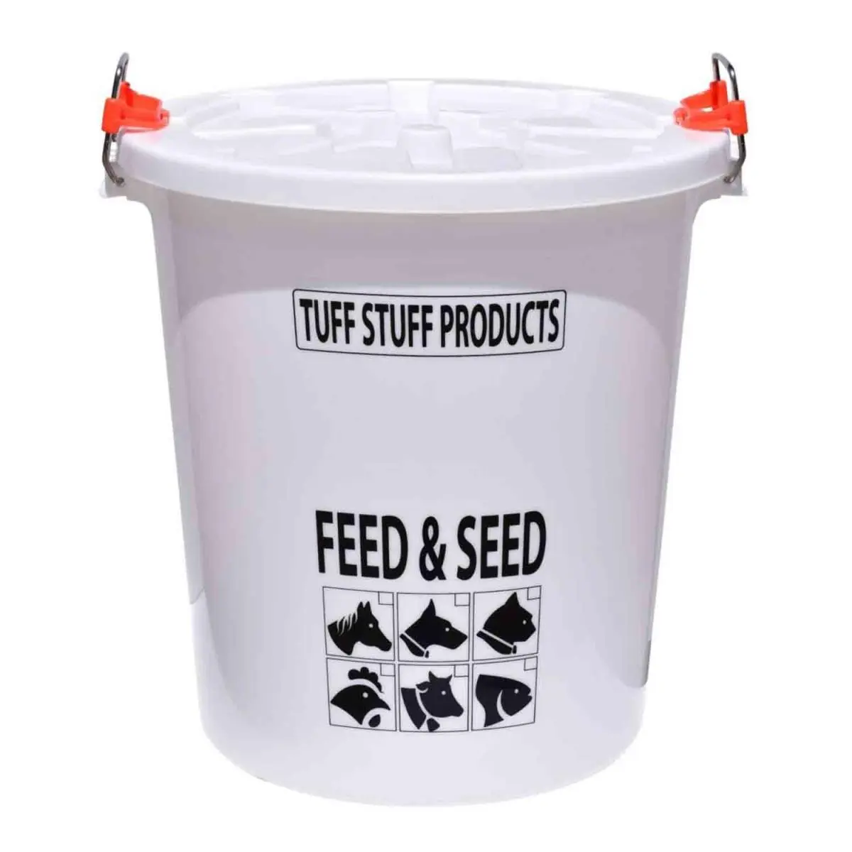 212 MAIN Large Stainless Steel Pet Feed Container Bucket - 26.5 Gal, Locking Lid, Stainless Steel Handles, Handheld, Patent Pending, White (for Dogs)