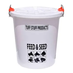 212 MAIN Large Stainless Steel Pet Feed Seed Bucket - 26.5 Gal, Locking Lid, Handheld, Patent Pending, White (for Dogs & Cats)