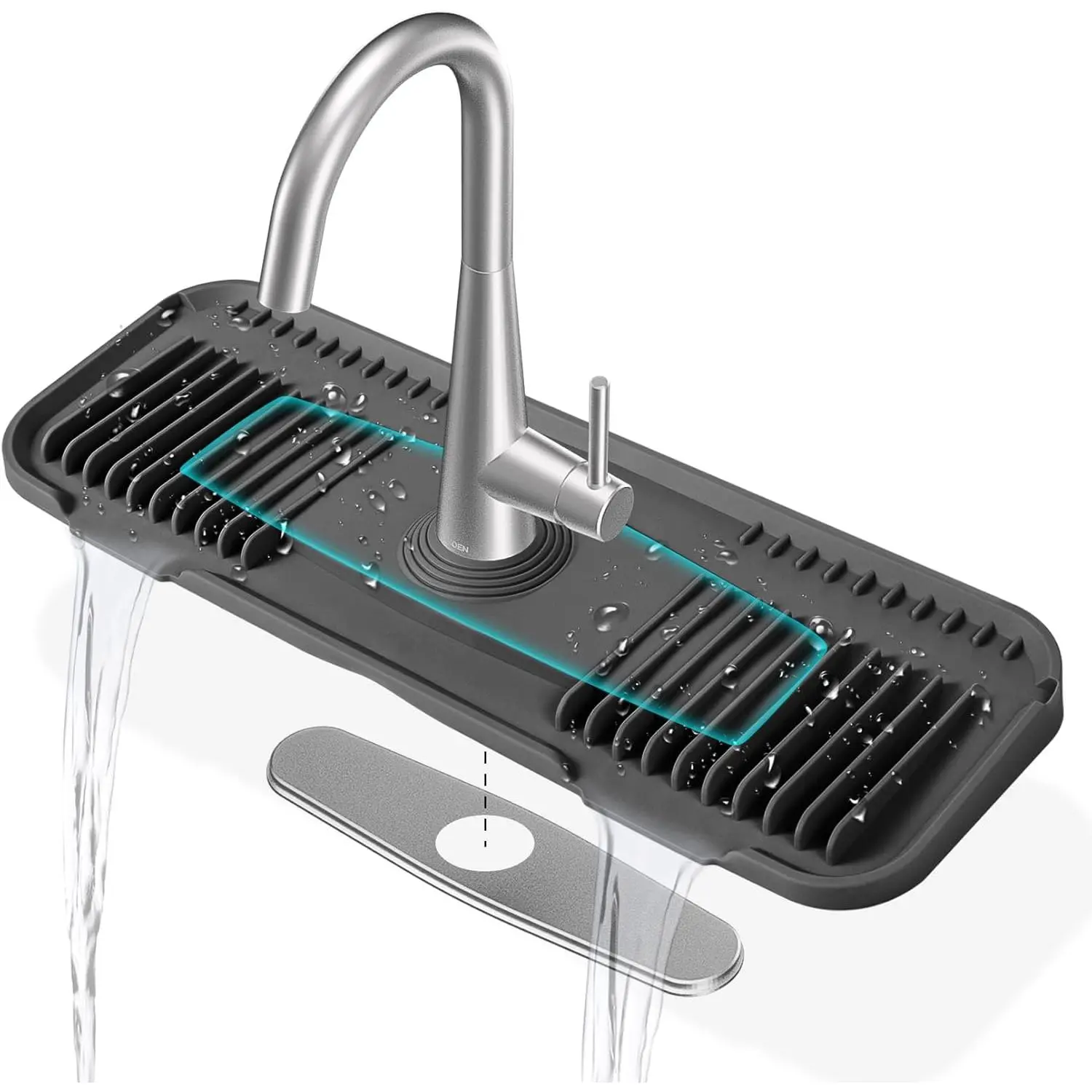 Faucet Mat,  Kitchen Faucet Mat  Faucet Drip Catcher with Cuttable Circular Central for Kitchen Sink, Tailor-Made for Faucets with Deck Plate (Black)