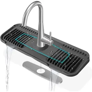 Faucet Mat,  Kitchen Faucet Mat  Faucet Drip Catcher with Cuttable Circular Central for Kitchen Sink, Tailor-Made for Faucets with Deck Plate (Black)