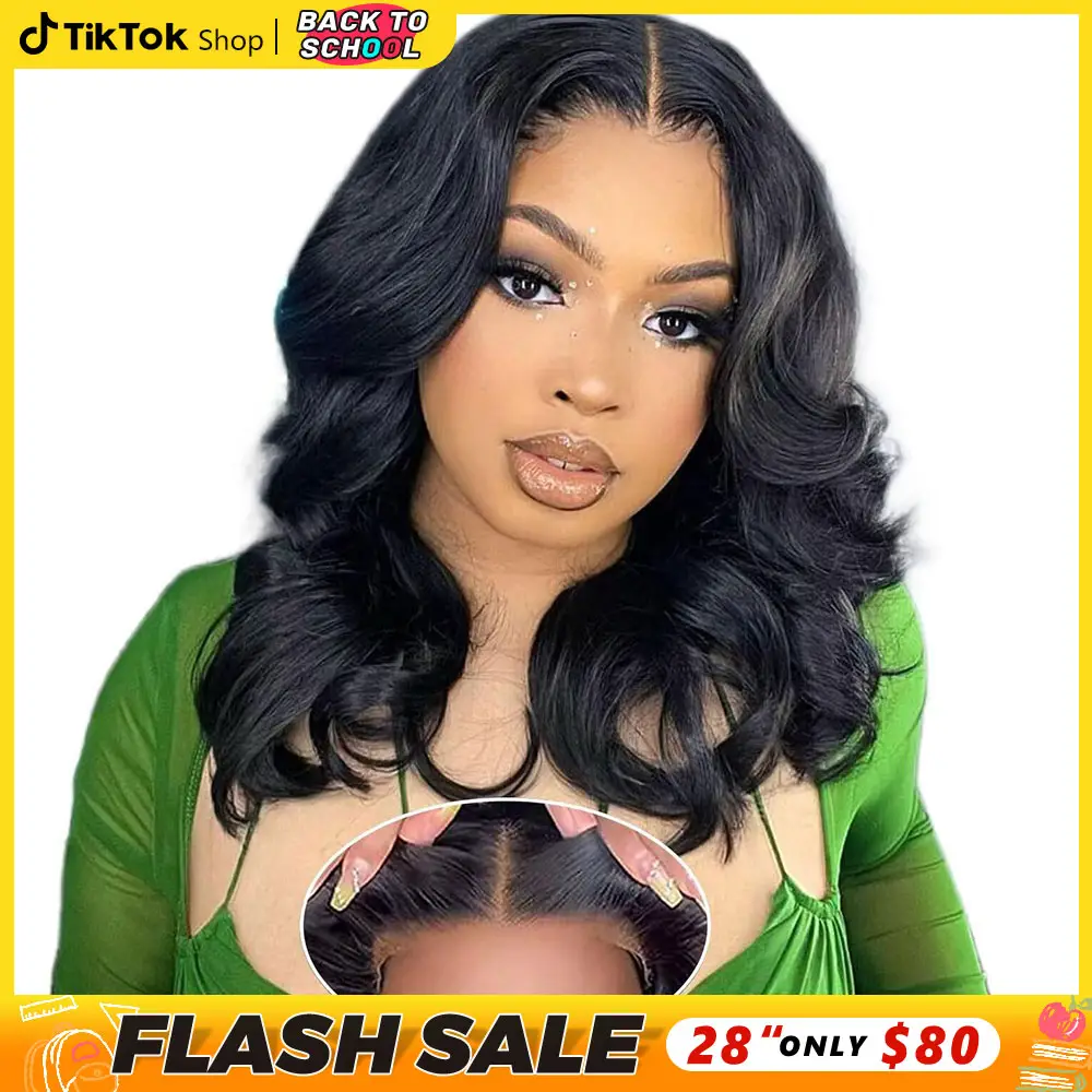 Bling Hair 6x4 HD Lace Easy Wear and Go Body Wave Glueless Human Hair Wigs Pre Plucked Pre Cut 5x5 Lace Closure Wigs for Beginners 180% Density Water