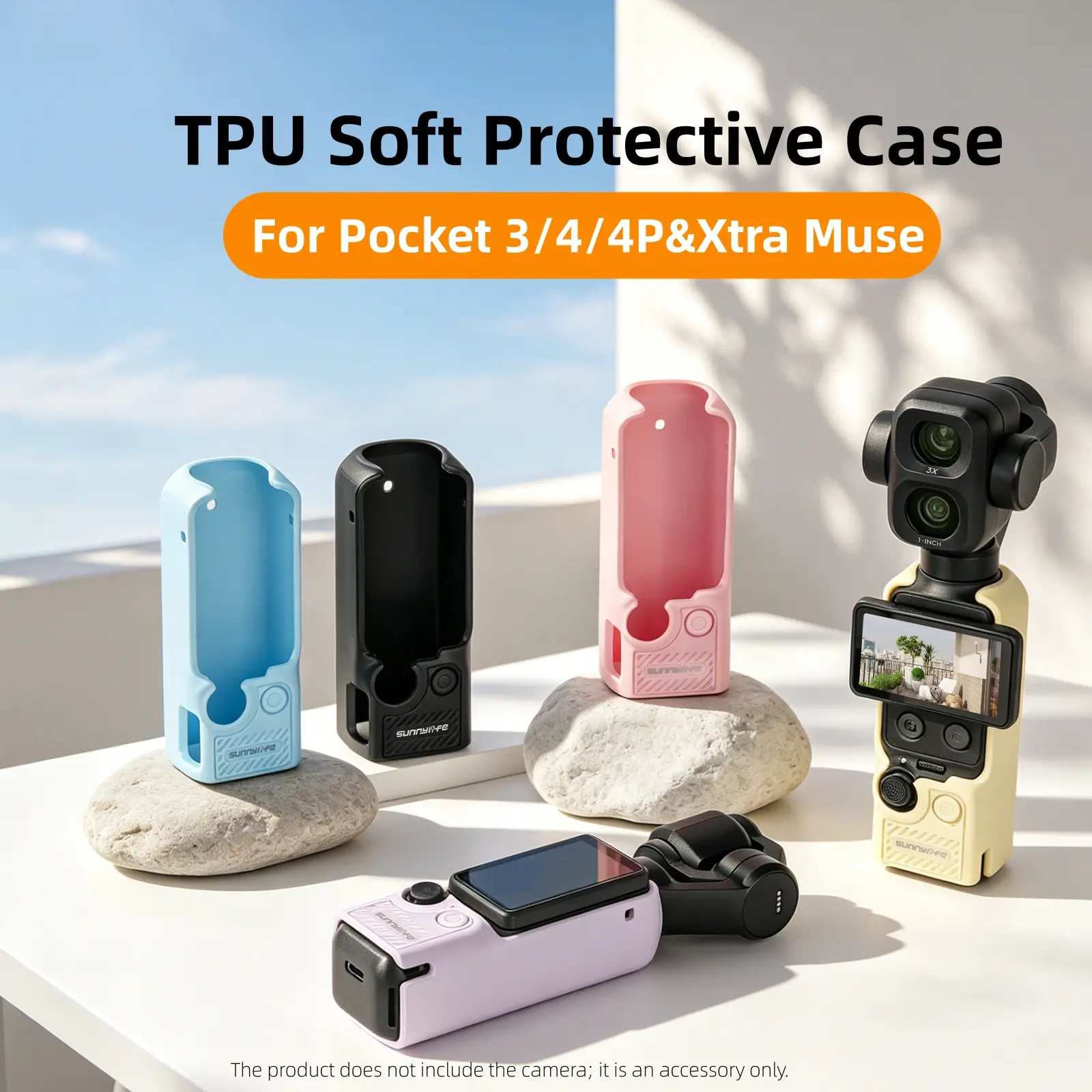 Sunnylife Soft TPU Protective Case for DJI Osmo Pocket 4P/4/3 & Xtra Muse, Resistant Secure Fit Durable Protection Camera Body Accessory with Heat Dissipation Design, Colorful Camera Cover Accessories