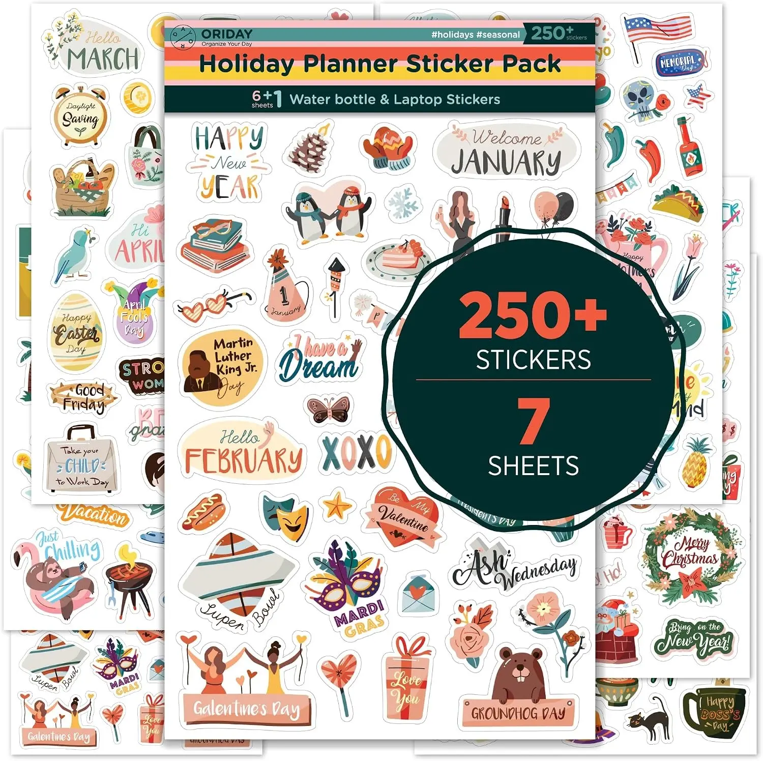 Happy Holiday Seasonal Planner Sticker Pack - 500+ Cute Stickers for Daily Planners - Monthly Events, Halloween, Calendars, Journal, Female Emprovement, Teachets, +6 Water Bottle Sticker Pack