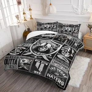 Nfl Las Vegas Raiders Football Pattern Printed Comforter Set, Includes 1 Quilt and 1 or 2 Pillowcases, Soft Warm Fabric, Must-Have for Fans Essential Rugby Enthusiast Bedroom Decor