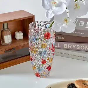 Elegant Crystal Glass Vase with Colorful Dots for HomeDecor & Ins Style Desktop Centerpiece Versatile & StylishVase hydroponic