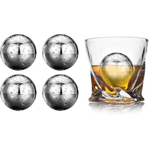 Ball  Stones Stainless Steel Metal Ice Cube Golf Ball  Ball 2.2" Set of 4 XL  Stainless Steel Ice Spheres  for Men
