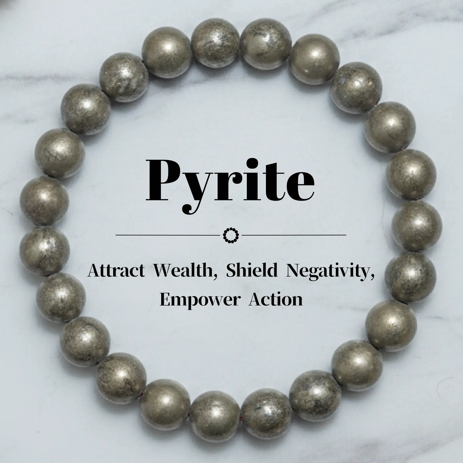 8mm Natural Pyrite Healing Crystal Beaded Dainty Bracelet, Minimalist Fashion Costume Jewelry, Wealth-Attracting Negativity-Shielding Action-Empowering Gift for Her, Healing Crystal Bracelet
