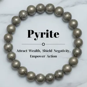 Natural Pyrite Crystal Dainty Bracelet 8mm for Daily Use Attract Wealth Shield Negativity Empower Action Gift for Her Him Minimalist Style