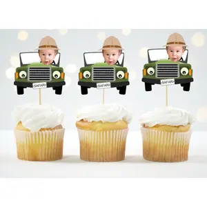 Custom Safari Cupcake Topper – Jungle Jeep Car Birthday Decor
