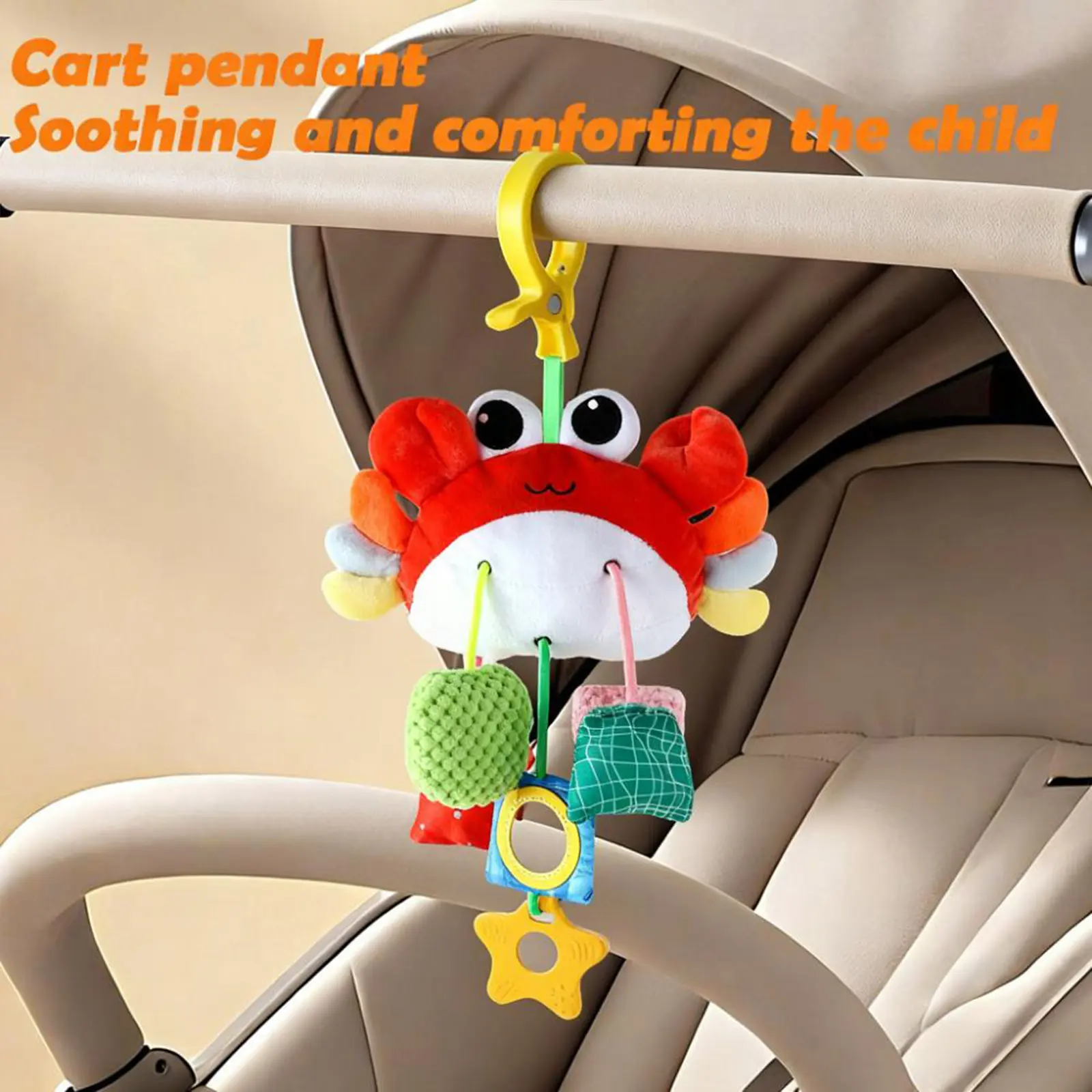 Baby Crab Stroller Toy - Colorful Plush Hanging Rattle, Sensory Development Toy for Infants, Soothing & Entertaining for Stroller, Car Seat & Crib, Interactive Features for Newborns