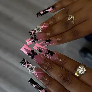 24 Pcs Star Bow Nail Art Set, Includes Jelly Glue & File, Perfect for Festive, Daily, School, Office, Party Wear