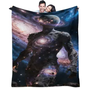 Space God Pattern Blanket, Light and Warm Flannel Sofa Blanket, Suitable for Soft Blankets in Beds, Camping, and Offices, Suitable for Holiday Gifts