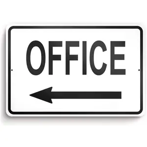 Office Sign with Left Arrow - 8x12 Aluminum Office Door Signs - The Office Sign for Business - Office Sign for Door Outside - Door Signs for Office - Office Door Sign