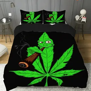2 or 3 Piece Hemp Leaf Lucky Animal Print Set, Includes 1 Bedspread and 1 or 2 Pillowcases, Soft Bedroom Decor for Kids and Adults