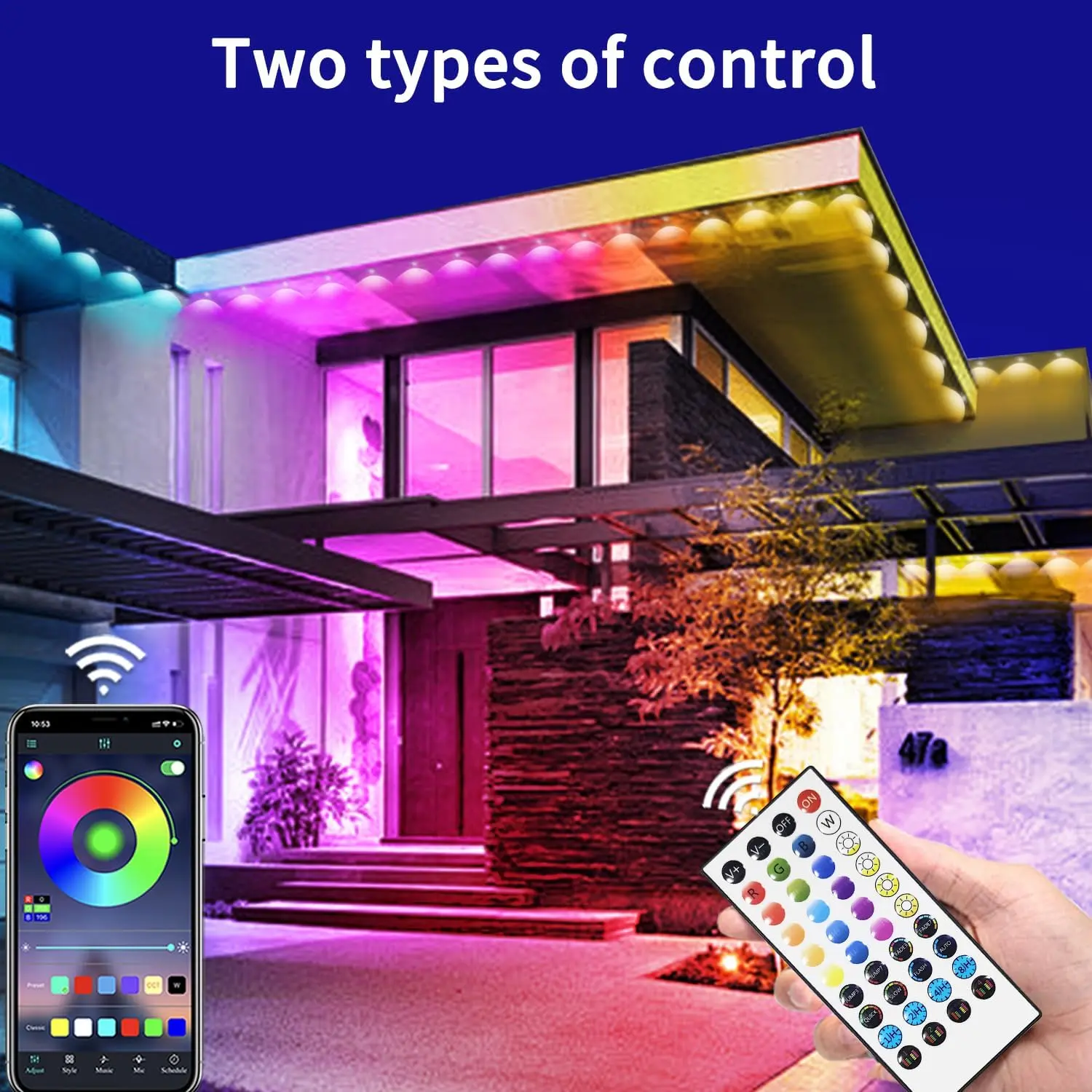 50ft Permanent Outdoor Light,RGB Eaves Lights with App Control Remote,DIY IP67 Waterproof led Lights,Outside Light for House,Halloween,Roof,Garden,Christmas Decorations Rgb Multi Color Wifi Led Strip