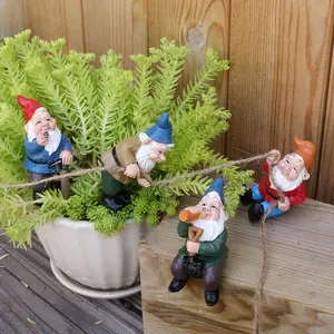 4-Piece Set New Resin Garden Gnomes Four Dwarfs Climbing Rope Outdoor Pastoral Courtyard Dwarf Decoration