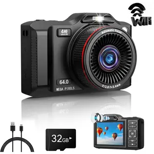 Digital Camera,4K 64MP Autofocus Vlogging Camera with Dual Lens,18X Zoom/WiFi/32GB Card/,Point and Shoot Cameras for Boys Girls Gifts (XJ600-Black)