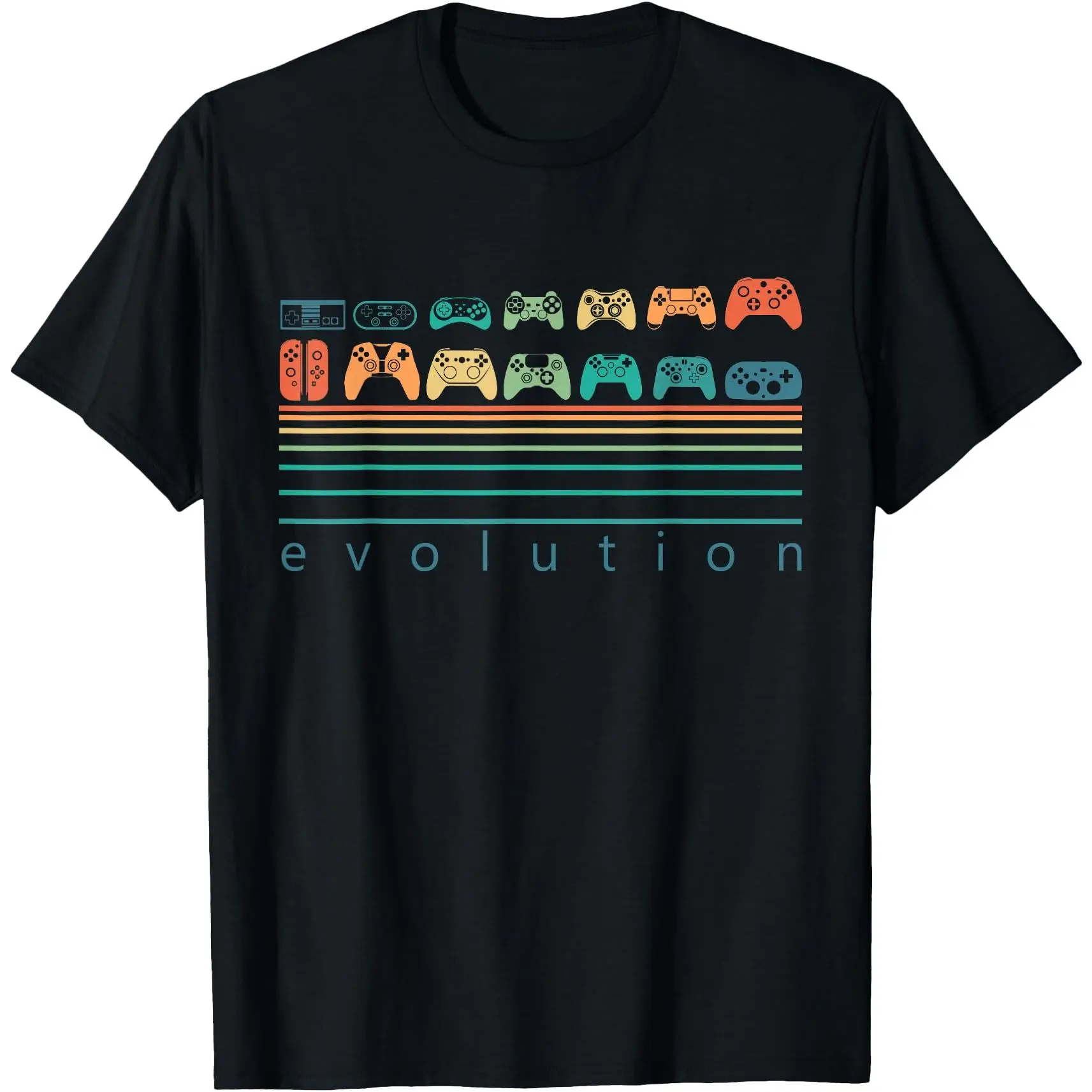 【Premium Cotton】Video Game Controller Evolution T‑Shirt, Crew Neck Short‑Sleeve Tee, Vintage Retro Multi‑Generation Gamepad Graphic Print, Cool Gift For Retro Gaming Fans Men Boys
