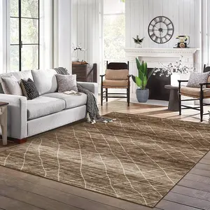 GARVEE 8x10 Super Soft Ultra-Thin Large Washable Area Rug with Anti-Slip Backing, Foldable and Machine Washable, Perfect for Living Room, Brown Color