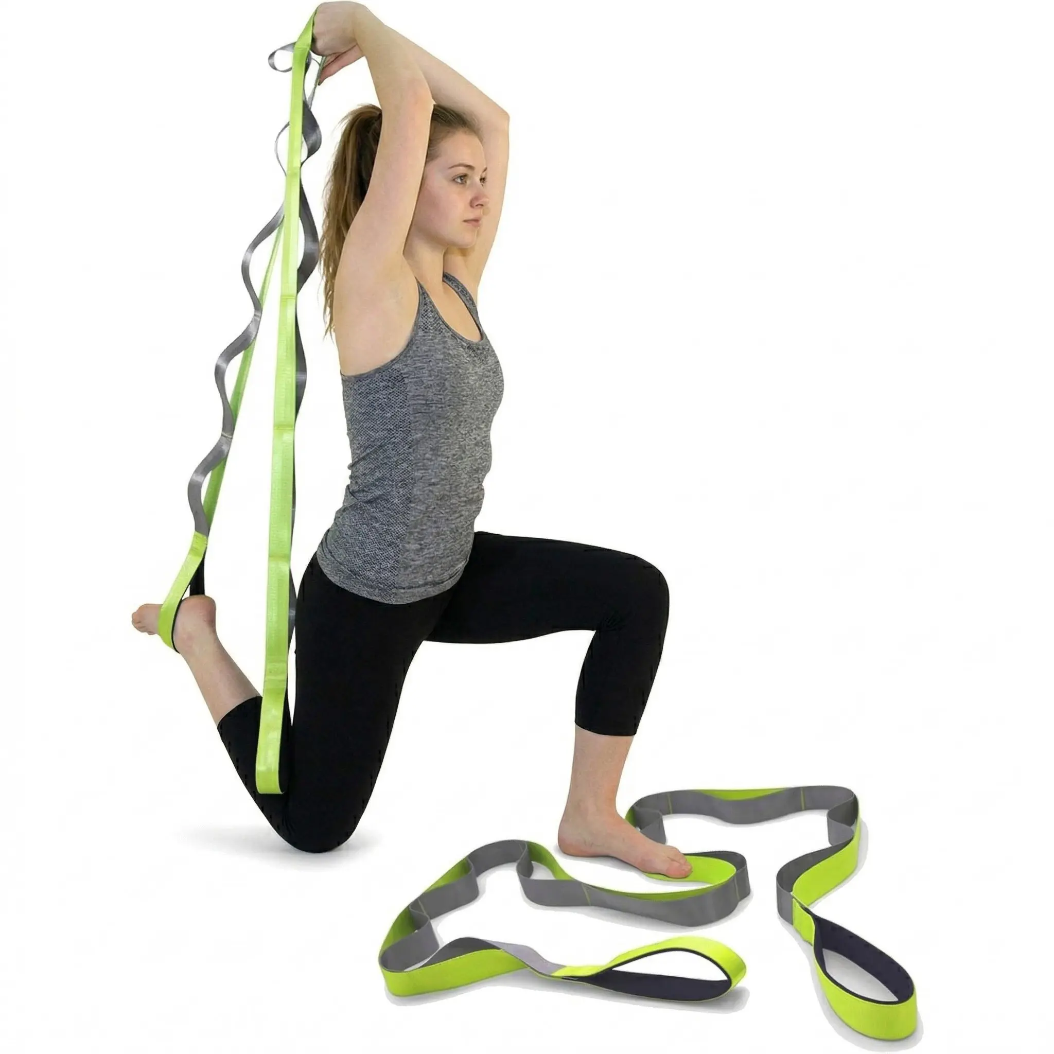 Stretching Strap with 12 Loops, Yoga Strap for Physical Therapy, Home Workout, Pilates & Flexibility Training, Non-Elastic Exercise Band, Yoga Equipment, Stretching Gear, Yoga Accessories