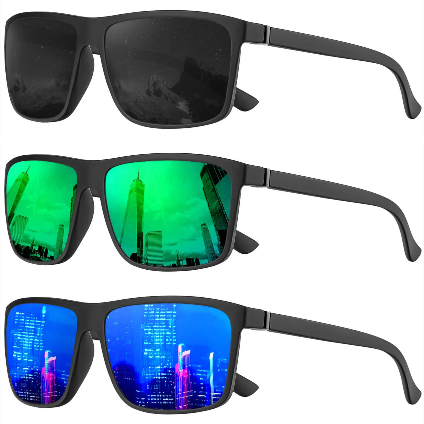 (3 Pack) Black/Green/Dark Blue