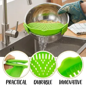 2 Pack Silicone Clip On Pot Strainer for Pasta Vegetables Meat and Fruit Universal Snap Fit Kitchen Colander for Pots Bowls and Pans Space Saving Easy Drain Design