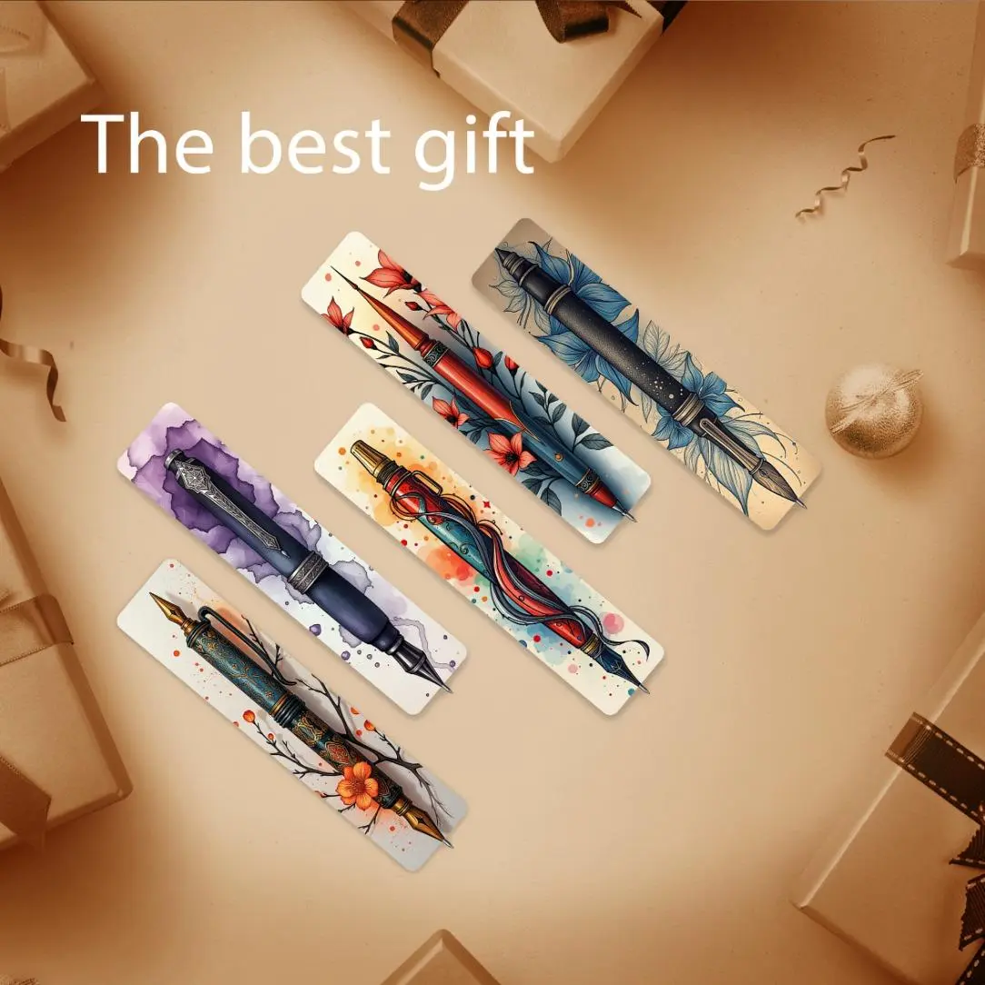 Flower Pattern Bookmark Pen, 5 Counts/set Lightweight Flat Edge Pens for Book Lovers, Practical Paper Pen for Writing and Marking Pages